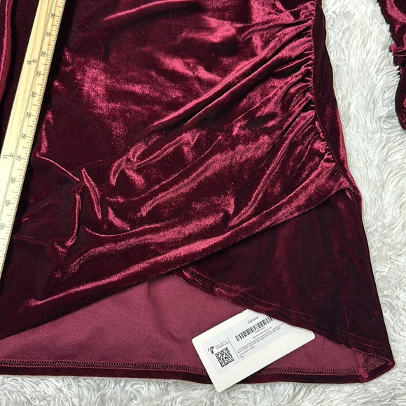 Elainone Off Shoulder Wrap V Neck Velvet Bodycon Dress Ruched Long Puff Sleeve - Picture 11 of 11